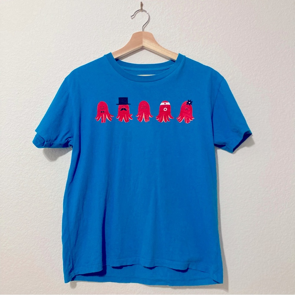 Graniph Octopus Sausage Bento Box Graphic T-Shirt (S Size - Blue, Red & White)